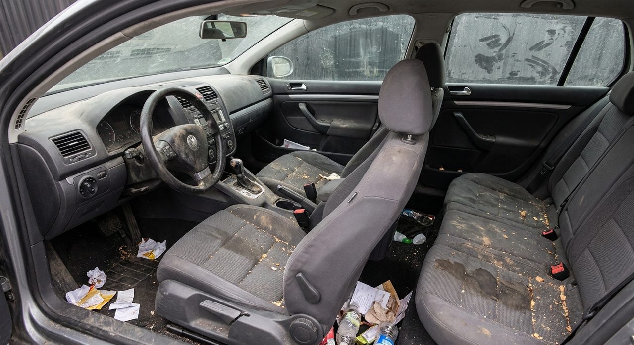 Intérieur de voiture sale - avant nettoyage