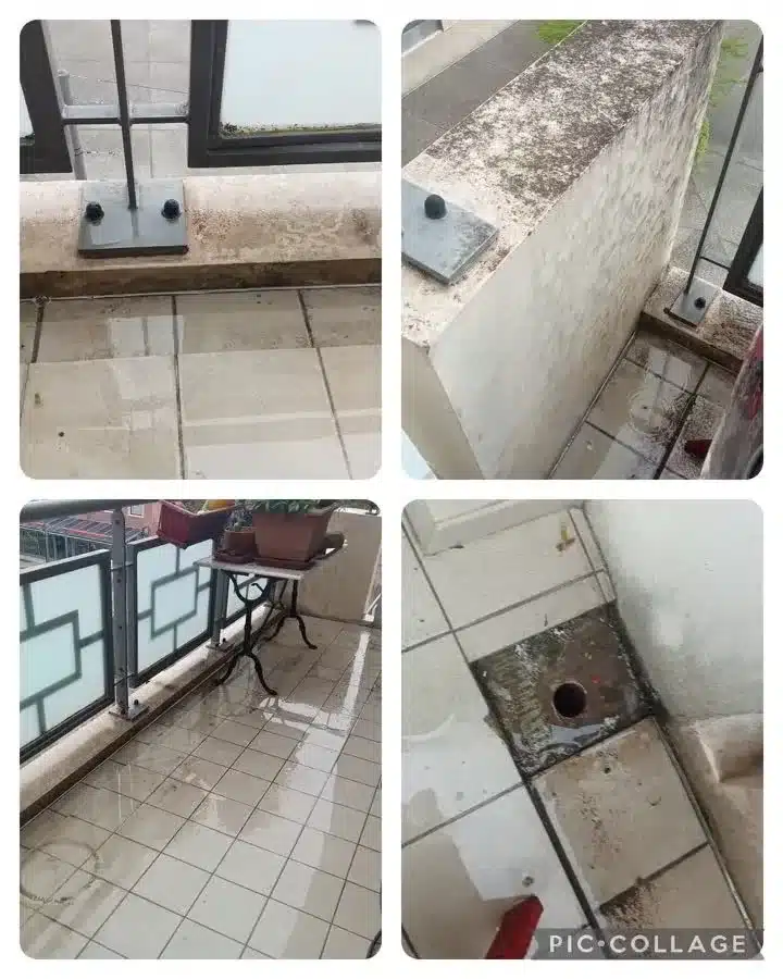 Montage avant/après d'une terrasse carrelée et de son seuil
